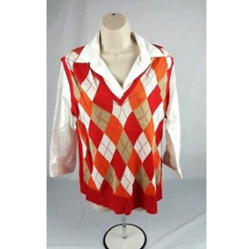 New York & Co Women's Red Argyle Vest button down